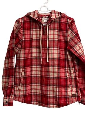 LL Bean Women's Scotch Plaid Flannel Shirt, Relaxed Zip Hoodie, Large